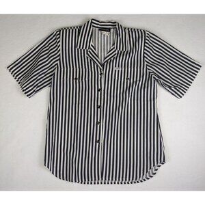 Cabrais Women's Top Size 8 Vintage 80s 90s Blue & White Striped Button-Up
